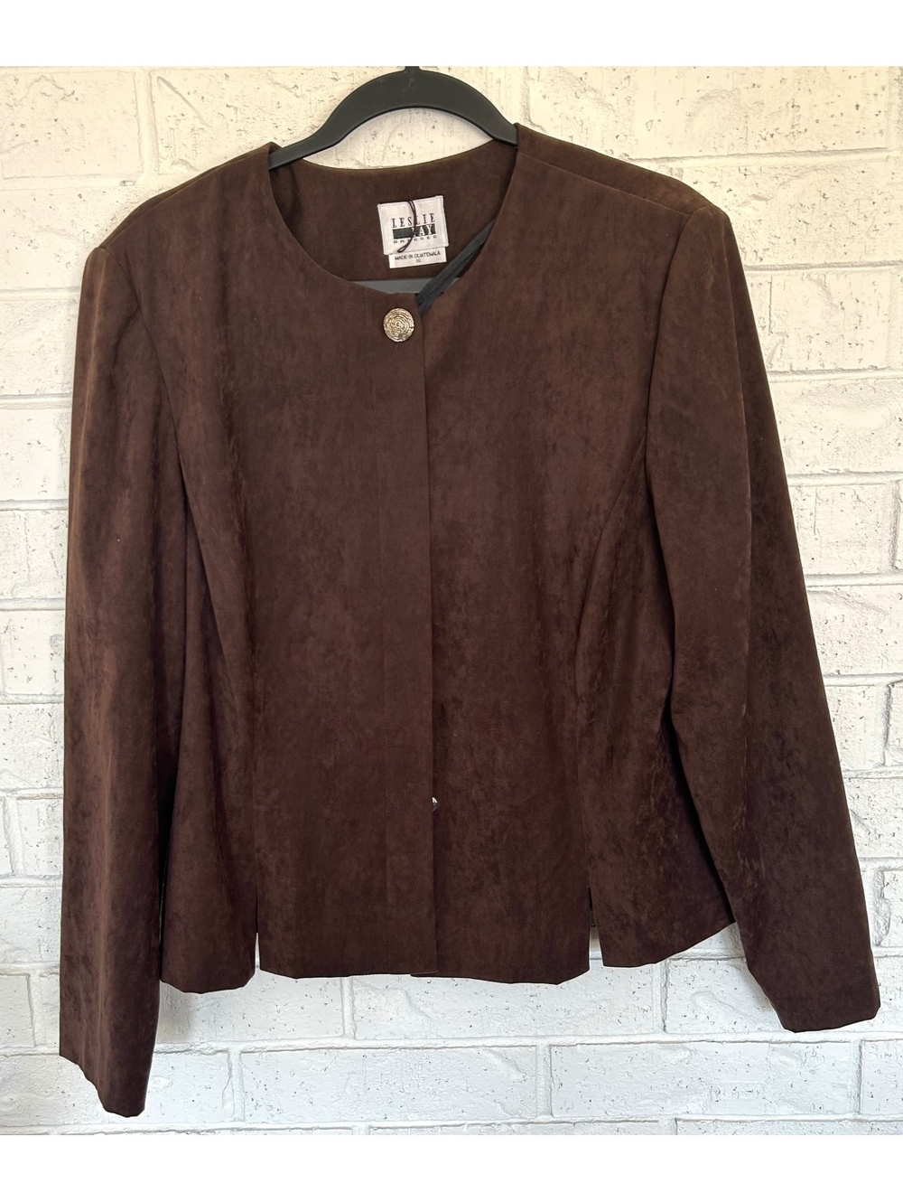 Vintage Leslie Fay Brown Faux Suede Jacket. Dark Academia Indie Sleek 90s Sz. 16